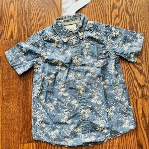 Peek Chambray Palm Button Down Short Sleeve, Boys Size S (4-5)